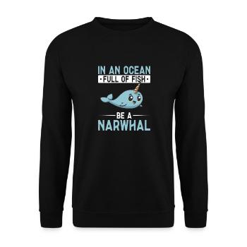 Narwhal Unicorn Whale - Unisex Sweatshirt - black - Front - Alina (178cm) & Michal (187cm)