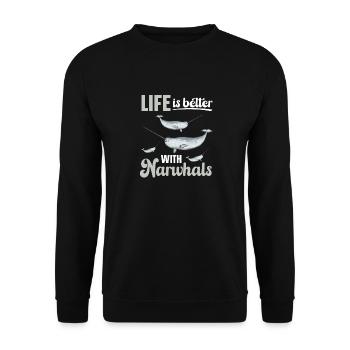 Narval Licorne Baleine - Sweat-shirt Unisexe - noir - Devant - Alina (178cm) & Michal (187cm)