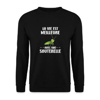Insecte humour Sauterelle - Sweat-shirt Unisexe - noir - Devant - Alina (178cm) & Michal (187cm)