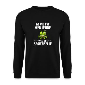 Humour sauterelle - Sweat-shirt Unisexe - noir - Devant - Alina (178cm) & Michal (187cm)