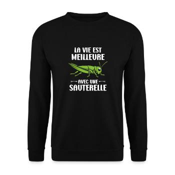 Insecte humour Sauterelle - Sweat-shirt Unisexe - noir - Devant - Alina (178cm) & Michal (187cm)