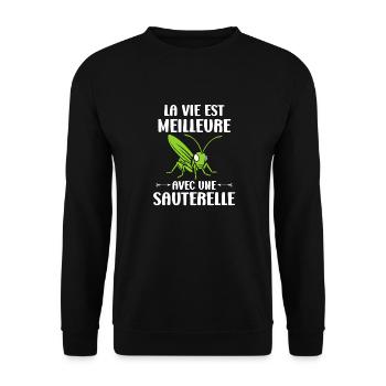 Insecte humour Sauterelle - Sweat-shirt Unisexe - noir - Devant - Alina (178cm) & Michal (187cm)