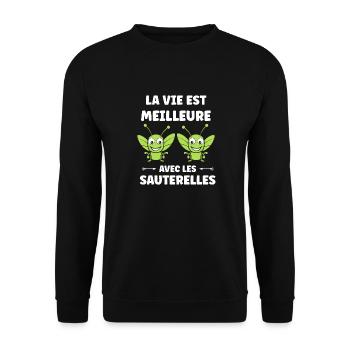 Insecte humour Sauterelle - Sweat-shirt Unisexe - noir - Devant - Alina (178cm) & Michal (187cm)