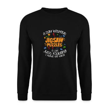 A Day Without Jigsaw Puzzles Solving Piece - Unisex Sweatshirt - black - Front - Alina (178cm) & Michal (187cm)