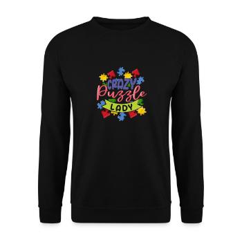 Crazy Puzzle Lady Jigsaw Puzzle Piece - Unisex Sweatshirt - black - Front - Alina (178cm) & Michal (187cm)