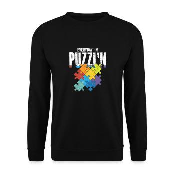 Everyday I'm Puzzl'n Piece Jigsaw Puzzle - Unisex Pullover - Schwarz - Vorne - Alina (178cm) & Michal (187cm)