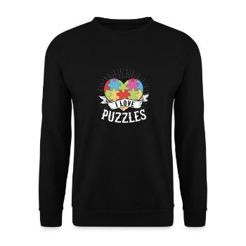 I Love Puzzles Jigsaw Puzzle Piece - Unisex Sweatshirt - black - Front - Alina (178cm) & Michal (187cm)