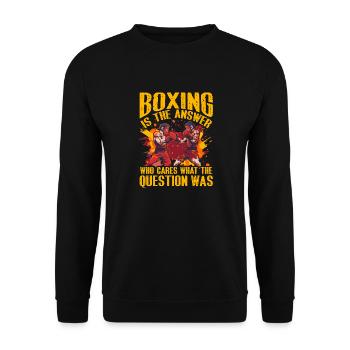 Boxen ist die Antwort, wen interessiert die Frage - Unisex Pullover - Schwarz - Vorne - Alina (178cm) & Michal (187cm)