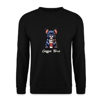 Niedliche französische Bulldogge zum Mitnehmen Kaffeeliebhaber Männer - Unisex Pullover - Schwarz - Vorne - Alina (178cm) & Michal (187cm)