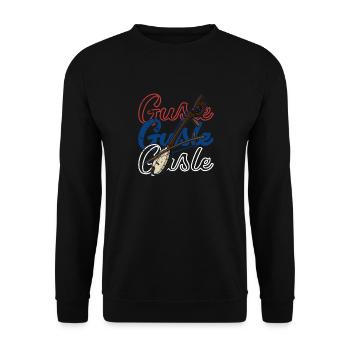Serbien Balkan Gusle Musik Flagge - Unisex Pullover - Schwarz - Vorne - Alina (178cm) & Michal (187cm)