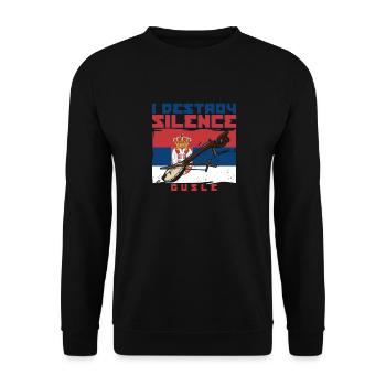 I destroy silence gusle Serbien Balkan Flagge - Unisex Pullover - Schwarz - Vorne - Alina (178cm) & Michal (187cm)