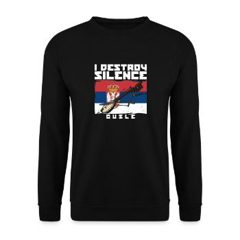 I destroy silence gusle Serbien Balkan Flagge - Unisex Pullover - Schwarz - Vorne - Alina (178cm) & Michal (187cm)