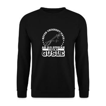 Never underestimate an old serbian with a gusle - Unisex Pullover - Schwarz - Vorne - Alina (178cm) & Michal (187cm)