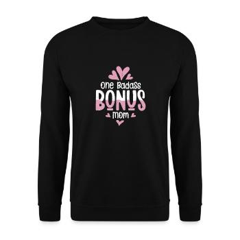 One Badass Bonus Mom Adoption Stepmother - Unisex Pullover - Schwarz - Vorne - Alina (178cm) & Michal (187cm)
