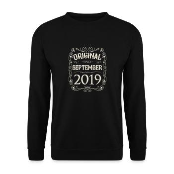 Vintage - Original since September 2019 Birthday - Unisex Sweatshirt - black - Front - Alina (178cm) & Michal (187cm)