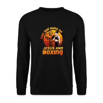 This Girl läuft auf Jesus und Boxen - Unisex Pullover - Schwarz - Vorne - Alina (178cm) & Michal (187cm)