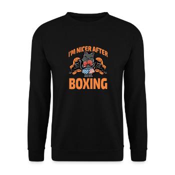Ich bin netter nach dem Boxen - Unisex Pullover - Schwarz - Vorne - Alina (178cm) & Michal (187cm)