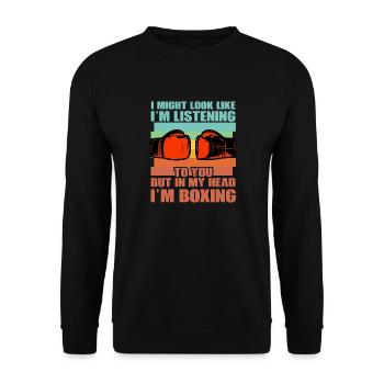 Ich sehe vielleicht so aus, als würde ich zuhören, aber in meinem Kopf - Unisex Pullover - Schwarz - Vorne - Alina (178cm) & Michal (187cm)