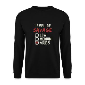 Level Of Savage Aries Funny Star Sign Astrology - Unisex Sweatshirt - black - Front - Alina (178cm) & Michal (187cm)