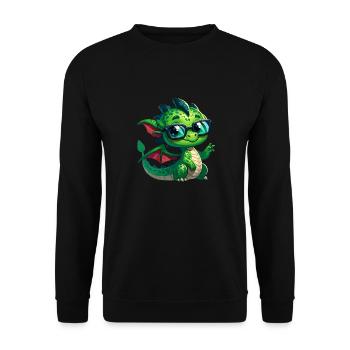 Drache mit Brille in Comicstyle - Unisex Pullover - Schwarz - Vorne - Alina (178cm) & Michal (187cm)