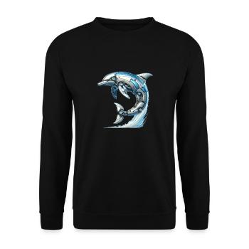 Delfin Roboter, Roboter-Delphin - Unisex Pullover - Schwarz - Vorne - Alina (178cm) & Michal (187cm)