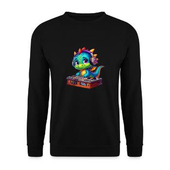 Drache DJ, Discjockey, Diskjockey oder Disk Jockey - Unisex Pullover - Schwarz - Vorne - Alina (178cm) & Michal (187cm)