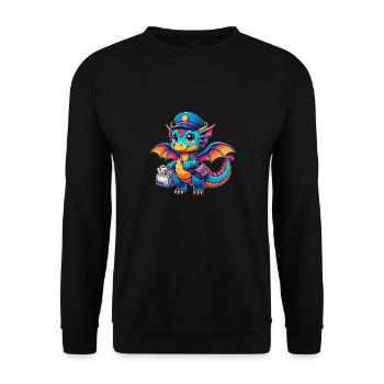 Drache Postbote, Drachenpostbote, Briefträger - Unisex Pullover - Schwarz - Vorne - Alina (178cm) & Michal (187cm)