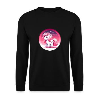 Einhorn in rosa Comicstyle - Unisex Pullover - Schwarz - Vorne - Alina (178cm) & Michal (187cm)