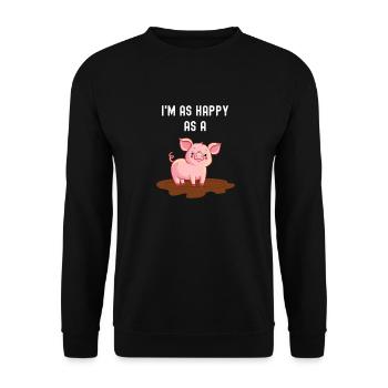 Funny Adult Joke As Happy As A Pig in - Unisex Sweatshirt - black - Front - Alina (178cm) & Michal (187cm)