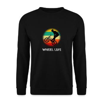 BMX Mountainbike Laufrad Trick Radfahrer - Unisex Pullover - Schwarz - Vorne - Alina (178cm) & Michal (187cm)