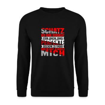 Partner Geschenk, Partnerschaft Lustige Idee - Unisex Pullover - Schwarz - Vorne - Alina (178cm) & Michal (187cm)