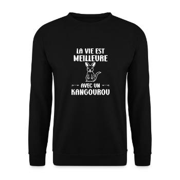 Humour petit kangourou - Sweat-shirt Unisexe - noir - Devant - Alina (178cm) & Michal (187cm)