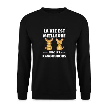 Humour petit kangourou - Sweat-shirt Unisexe - noir - Devant - Alina (178cm) & Michal (187cm)