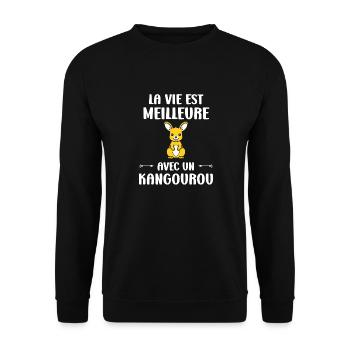 Humour petit kangourou - Sweat-shirt Unisexe - noir - Devant - Alina (178cm) & Michal (187cm)
