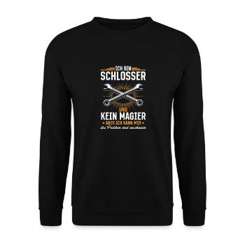 Schlosser-Shirt: Geschick über Magie - Unisex Pullover - Schwarz - Vorne - Alina (178cm) & Michal (187cm)