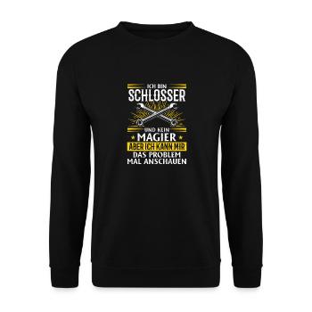 Schlosser-Shirt: Geschick über Magie - Unisex Pullover - Schwarz - Vorne - Alina (178cm) & Michal (187cm)