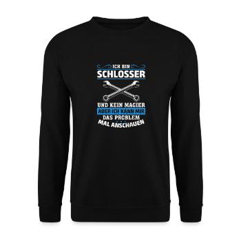 Schlosser-Shirt: Geschick über Magie - Unisex Pullover - Schwarz - Vorne - Alina (178cm) & Michal (187cm)