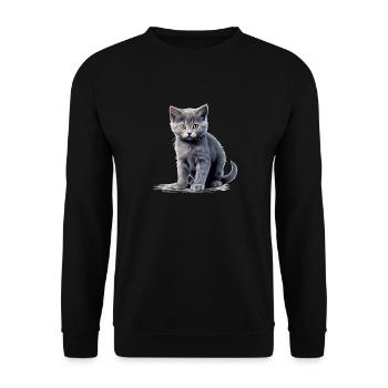 Chartreux Cat Carthusian Cat - Unisex Sweatshirt - black - Front - Alina (178cm) & Michal (187cm)