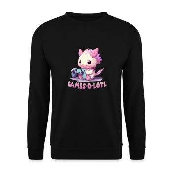Axolotln T | Kawaii Stuff | Anime Axolotl Gamer - Unisex Pullover - Schwarz - Vorne - Alina (178cm) & Michal (187cm)