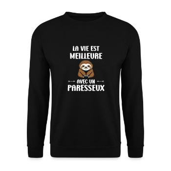Animal humour paresseux - Sweat-shirt Unisexe - noir - Devant - Alina (178cm) & Michal (187cm)