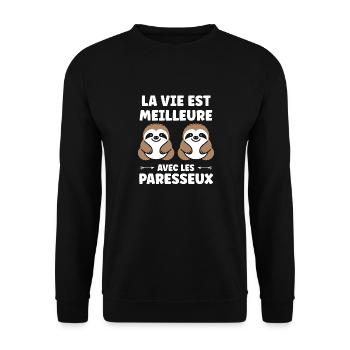 Animal humour paresseux - Sweat-shirt Unisexe - noir - Devant - Alina (178cm) & Michal (187cm)