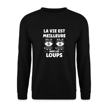 Humour animal petit loup - Sweat-shirt Unisexe - noir - Devant - Alina (178cm) & Michal (187cm)
