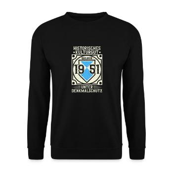 Baujahr 1951 Geboren, Geburtstag Jahrgang 1951 - Unisex Pullover - Schwarz - Vorne - Alina (178cm) & Michal (187cm)