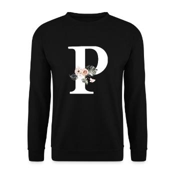 Lettre p floral tropical - Sweat-shirt Unisexe - noir - Devant - Alina (178cm) & Michal (187cm)