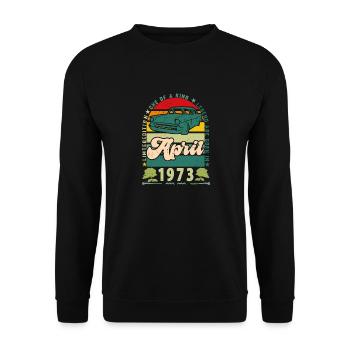 anniversaire avril 1973, Avril 1973, April 1973. - Sweat-shirt Unisexe - noir - Devant - Alina (178cm) & Michal (187cm)