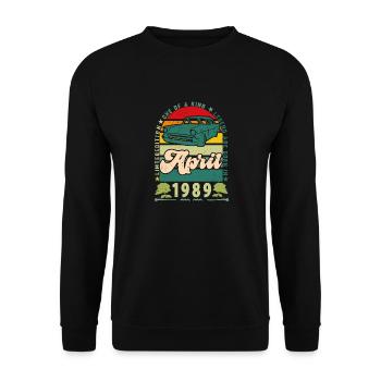 April 1989, April 1989, April 1989. - Unisex Pullover - Schwarz - Vorne - Alina (178cm) & Michal (187cm)