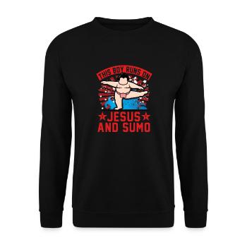 Ce garçon court sur Jésus et le sumo - Sweat-shirt Unisexe - noir - Devant - Alina (178cm) & Michal (187cm)