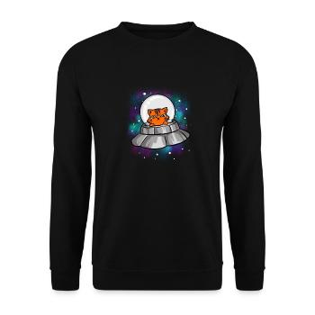 Alien UFO Katze T-Shirt Niedliche Katze Außerirdische - Unisex Pullover - Schwarz - Vorne - Alina (178cm) & Michal (187cm)