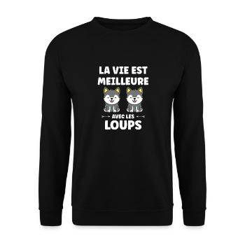 Humour loup - Sweat-shirt Unisexe - noir - Devant - Alina (178cm) & Michal (187cm)