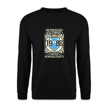 Baujahr 1986 Geboren, Geburtstag Jahrgang 1986 - Unisex Pullover - Schwarz - Vorne - Alina (178cm) & Michal (187cm)